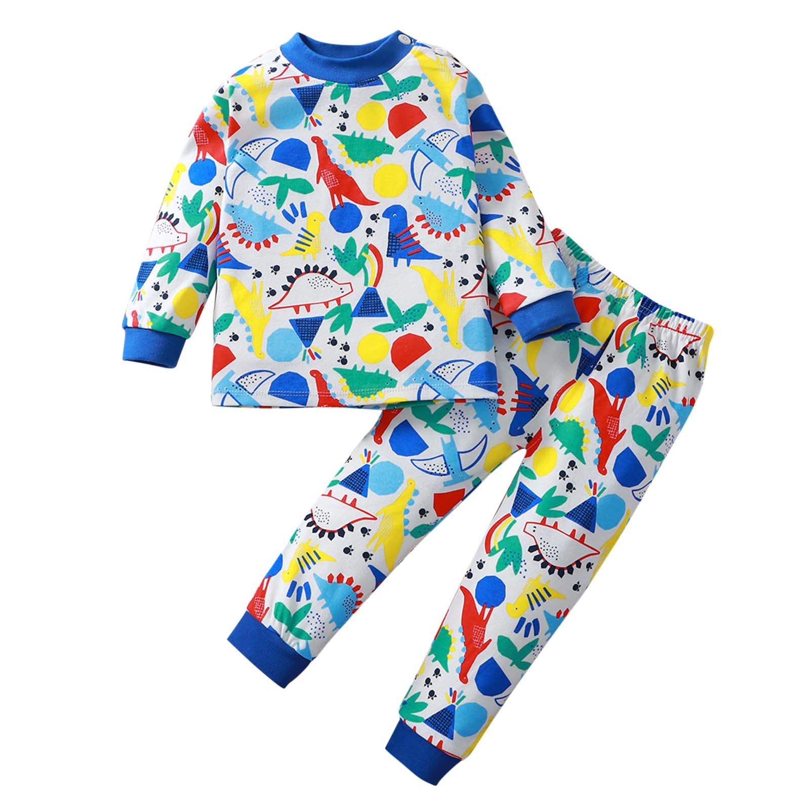 Toddler Boys Clothes Set 2 Piece Long Sleeve Cartoon Dinosaur Pattern 3-9 T Kids Fall Winter Sweatsuit Lounge Outfits (3 Years, Blue)